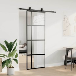 Porte coulissante kit quincaillerie noir 76x205 cm verre trempé 