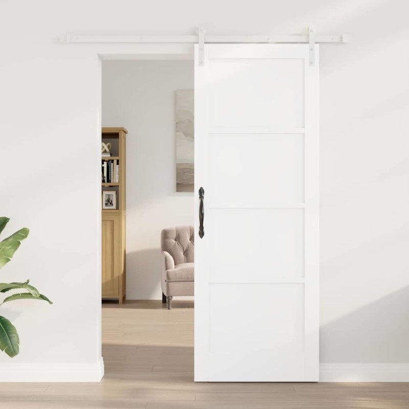 Porte Coulissante avec Kit de Matériel Blanche 78x211 cm Bois Massif Pin 