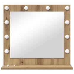 Miroir de vanité avec éclairage LED en chêne artisanal 60x55x18 cm 