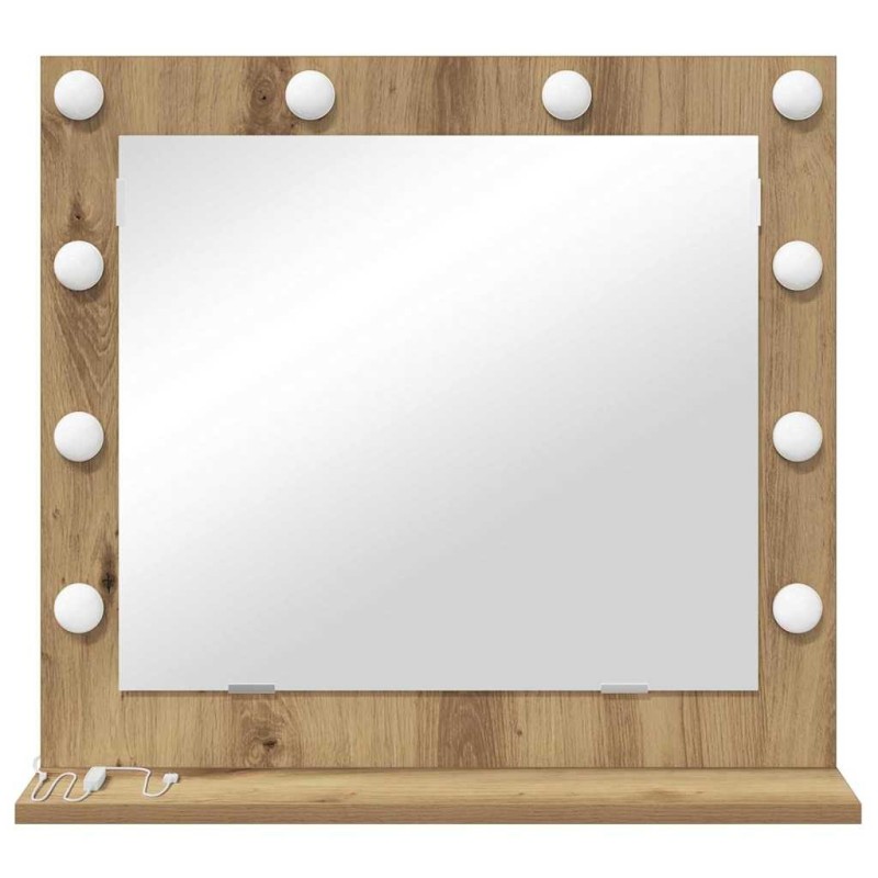 Miroir de vanité avec éclairage LED en chêne artisanal 60x55x18 cm 