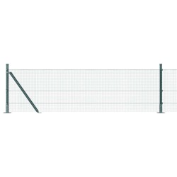 Clôture en fil soudé avec 7 poteaux flanchés Vert 0.6x10 m Acier 