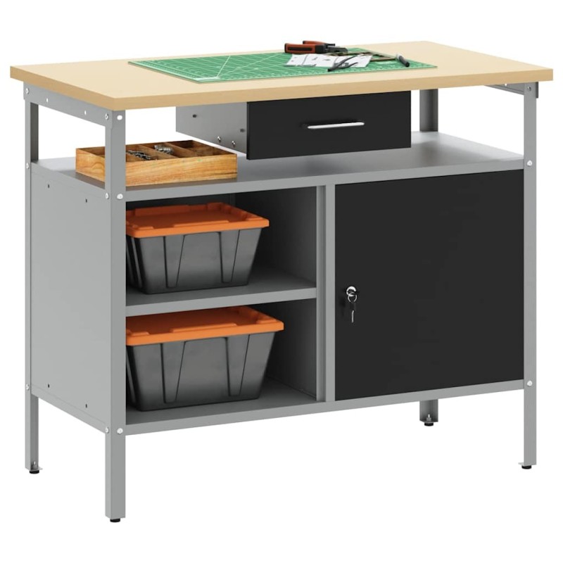 Banc de travail avec porte verrouillable Noir 100x55x85 cm Acier 