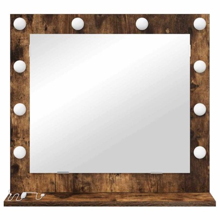Miroir de vanité avec éclairage LED Chêne fumé 60x55x18 cm 