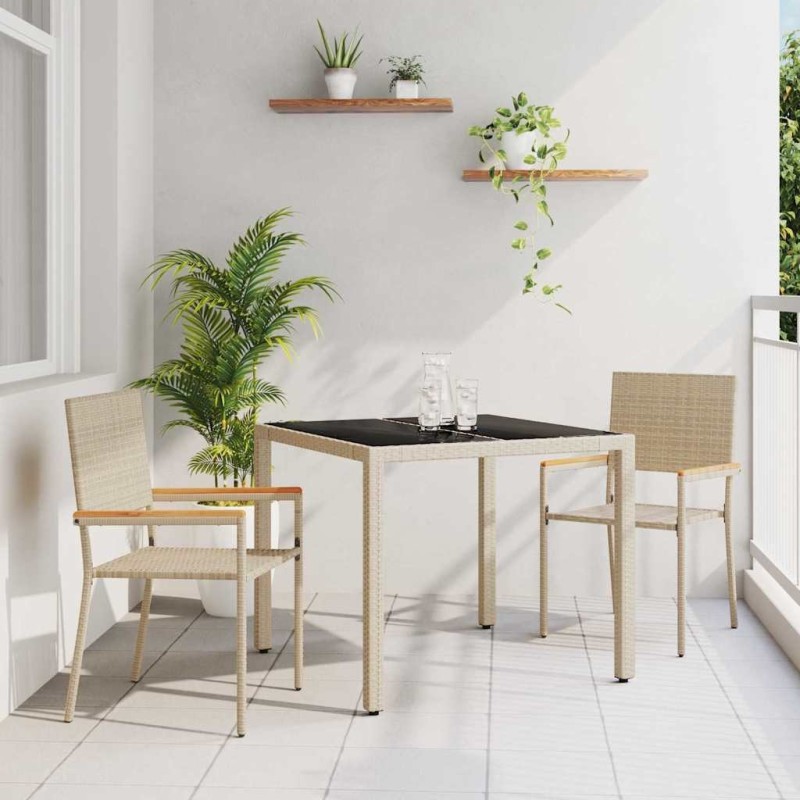 Ensemble de Salle à Manger de Jardin 3 Pièces Beige Poly Rattan 