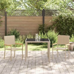 Ensemble de Salle à Manger de Jardin 3 Pièces Beige Poly Rattan 