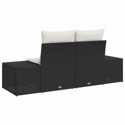Canapé de jardin 2 places avec rangement et coussins en rattan noir poly 