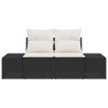 Canapé de jardin 2 places avec rangement et coussins en rattan noir poly 