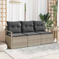 Ensemble de canapé de jardin 3 pièces avec des coussins en poly rattan gris clair 