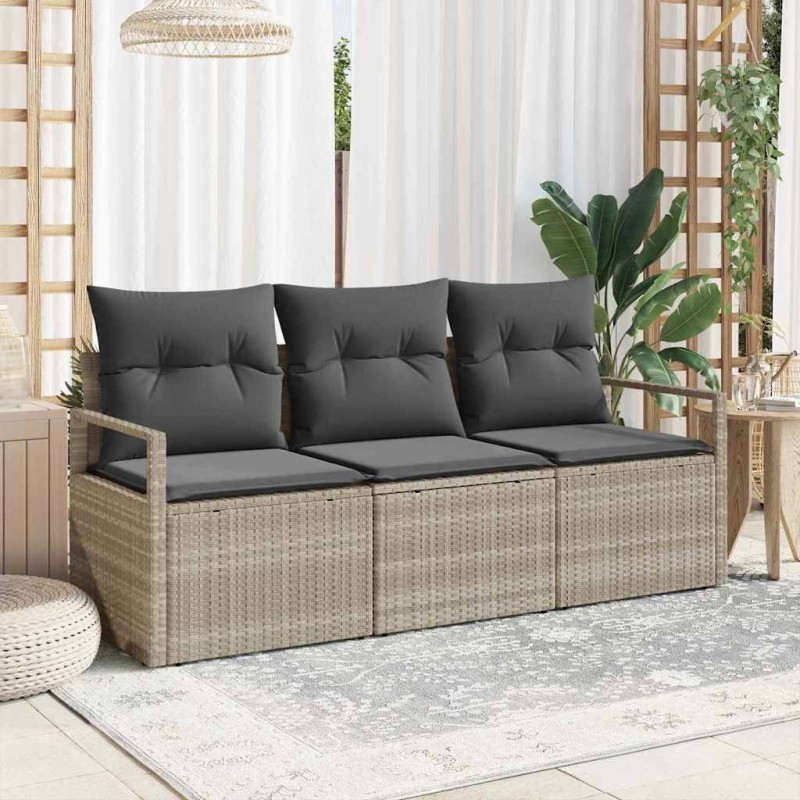 Ensemble de canapé de jardin 3 pièces avec des coussins en poly rattan gris clair 