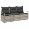 Ensemble de canapé de jardin 3 pièces avec des coussins en poly rattan gris clair 