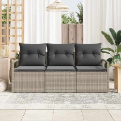 Ensemble de canapé de jardin 3 pièces avec des coussins en poly rattan gris clair 