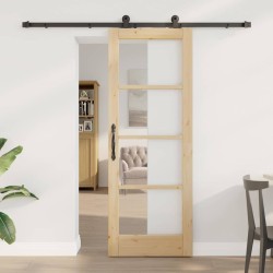 Porte coulissante avec ensemble de matériel 'ORKDAL'en bois massif et verre 
