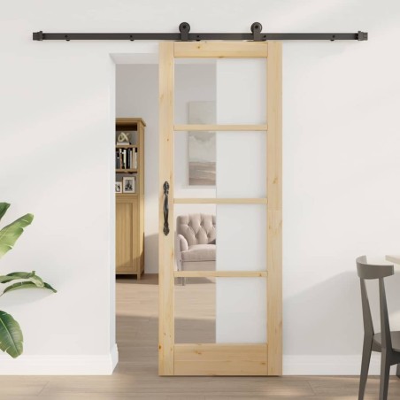 Porte coulissante avec ensemble de matériel 'ORKDAL'en bois massif et verre 