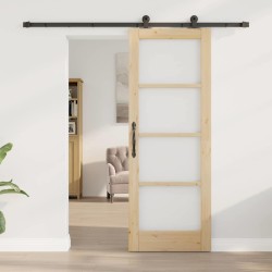 Porte coulissante avec ensemble de matériel 'ORKDAL'en bois massif et verre 