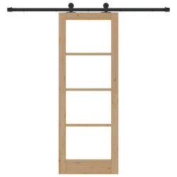 Porte coulissante avec ensemble de matériel 'ORKDAL'en bois massif et verre 