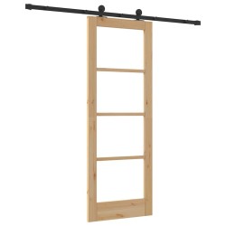 Porte coulissante avec ensemble de matériel 'ORKDAL'en bois massif et verre 