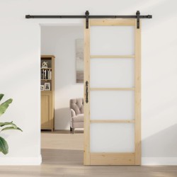 Porte Coulissante avec Ensemble de Quincaillerie 'ORKDAL'Bois Massif & Verre 