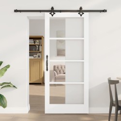 Porte Coulissante avec Matériel 'ORKDAL'Bois Massif Blanc & Verre 