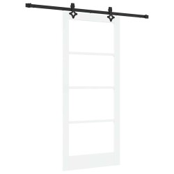 Porte Coulissante avec Matériel 'ORKDAL'Bois Massif Blanc & Verre 