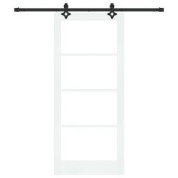 Porte Coulissante avec Matériel 'ORKDAL'Bois Massif Blanc & Verre 