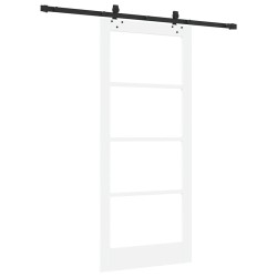 Porte Coulissante avec Matériel 'ORKDAL'Bois Massif Blanc & Verre 