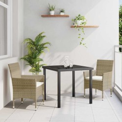 Ensemble de jardin de 3 pièces en poly rotin beige de 