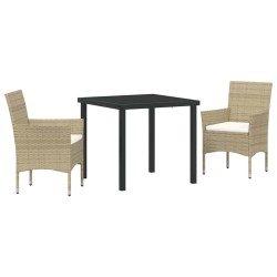 Ensemble de jardin de 3 pièces en poly rotin beige de 