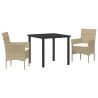 Ensemble de jardin de 3 pièces en poly rotin beige de 
