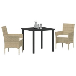 Ensemble de jardin de 3 pièces en poly rotin beige de 