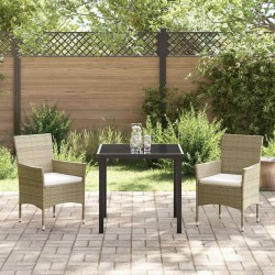 Ensemble de jardin de 3 pièces en poly rotin beige de 