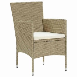 Ensemble de jardin de 3 pièces en poly rotin beige de 