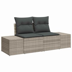 Canapé de jardin 3 pièces avec coussins en poly rotin gris clair 