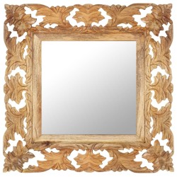Miroir sculpté à la main Marron 50x50cm Bois de manguier massif 