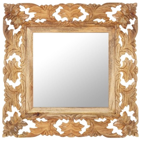 Miroir sculpté à la main Marron 50x50cm Bois de manguier massif 