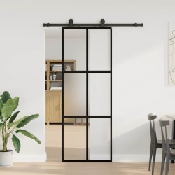 Porte coulissante kit quincaillerie noir 76x205 cm verre trempé 