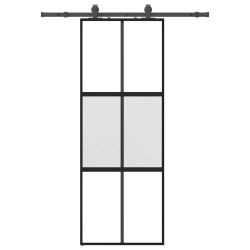 Porte coulissante kit quincaillerie noir 76x205 cm verre trempé 