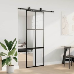 Porte coulissante kit quincaillerie noir 76x205 cm verre trempé 