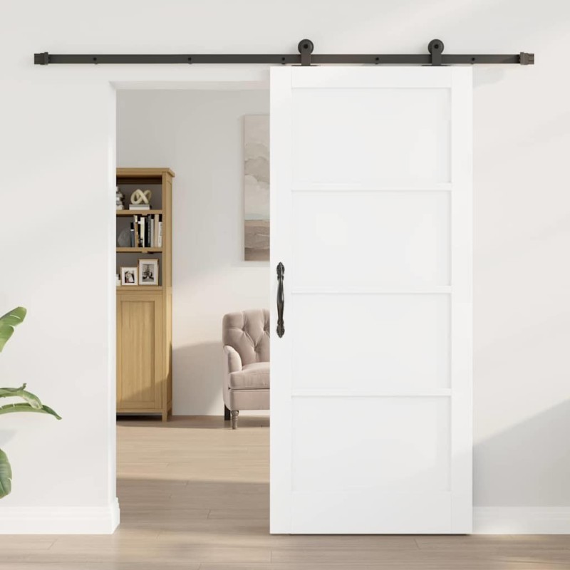 Porte coulissante avec quincaillerie 'ORKDAL'en bois solide blanc en pin 