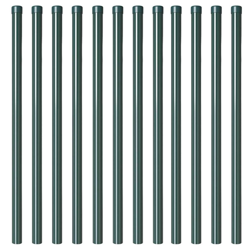 Poteaux de clôture 12 pcs Vert 120 cm Acier peint par poudre 