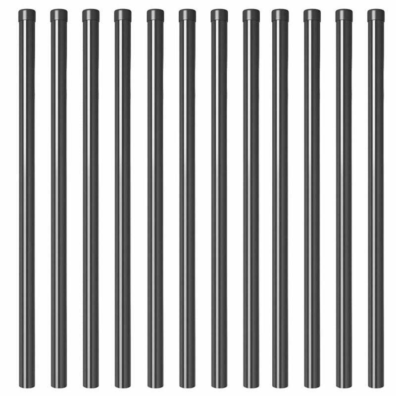 Poteaux de clôture 12 pcs Gris 120 cm Acier peint par poudre 