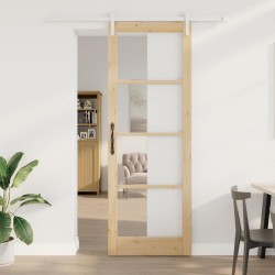 Porte coulissante avec quincaillerie "ORKDAL" en bois massif et verre 