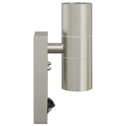 Appliques Murales Extérieures avec Capteur 2 pcs Argent Acier Inoxydable IP44 