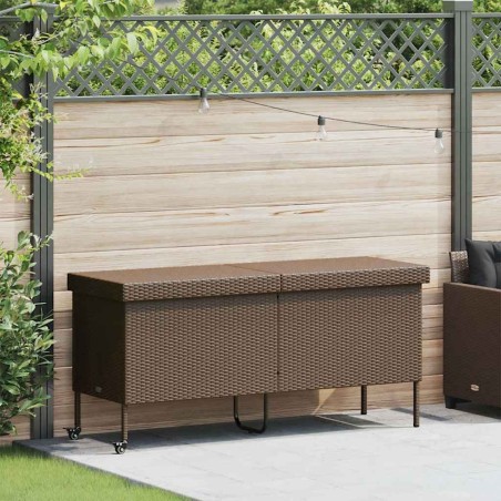 Boîte rangement jardin roues marron 160x55x75 cm résine tressée 