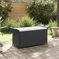Banc de jardin avec coussin noir 116x46x57 cm résine tressée 