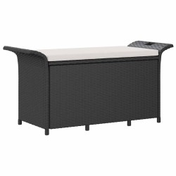 Banc de jardin avec coussin noir 116x46x57 cm résine tressée 
