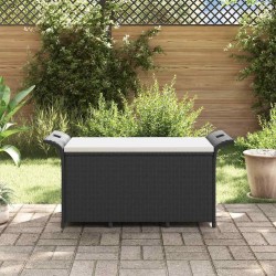 Banc de jardin avec coussin noir 116x46x57 cm résine tressée 