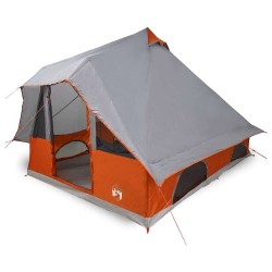 Tente familiale Tipi grise et orange pour 8 personnes, imperméable 