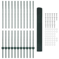 Clôture en Fil Soudé avec 11 Piquets U Verte 1,2x25 m Acier 