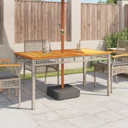 Table de jardin gris 140x80x75 cm résine tressée et bois acacia 