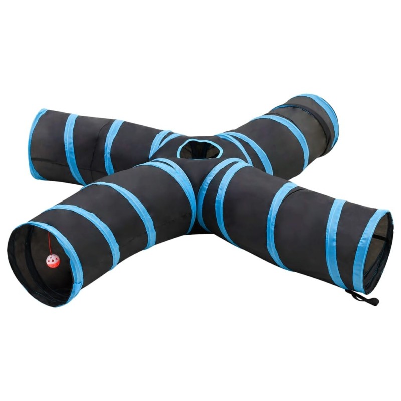 Tunnel pour chats à 4 voies Noir et bleu 25 cm Polyester 